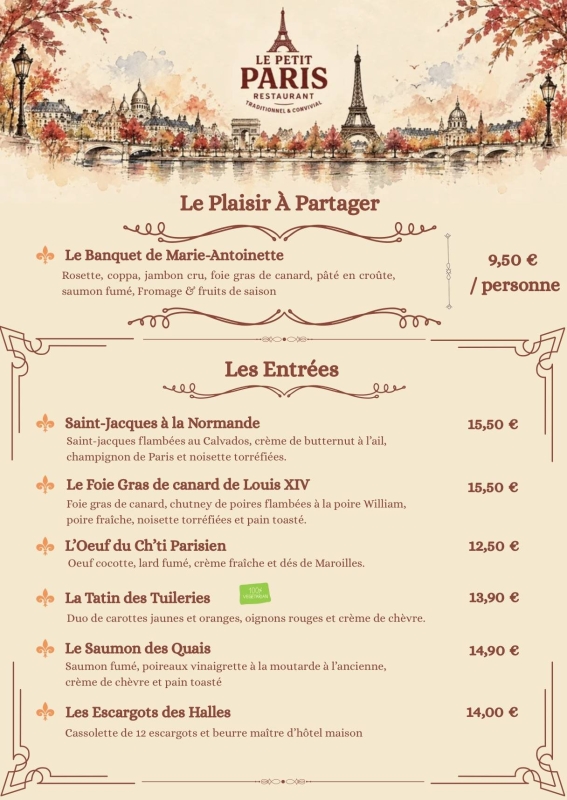 Carte - Le Petit Paris - Restaurant Douai - Restaurant dechy