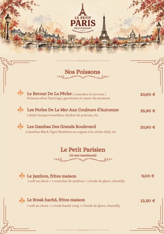 Carte - Le Petit Paris - Restaurant Douai - restaurant sympa DOUAI