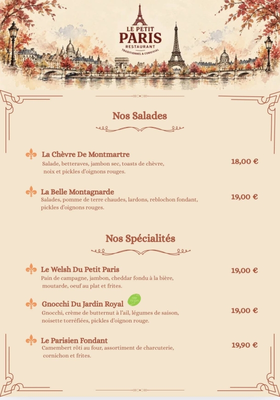 Carte - Le Petit Paris - Restaurant Douai - Restaurant a Douai 59